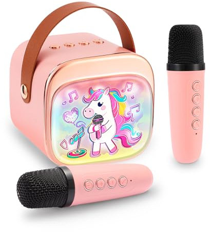 AIUNAOM Mini Machine de Karaoké avec 2 Microphones Enfants, Cadeaux Licorne pour Filles Jouet Enfant 3-12 Ans Set de Karaoké avec 2 Microphones - Set Karaoké Enfants