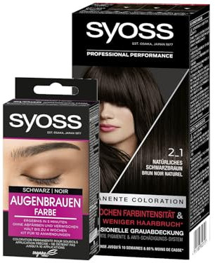 SYOSS Color Coloration 2_1 Schwarzbraun Stufe 3 (1x 115 ml), permanente Coloration für bis zu 10 Wochen Farbintensität & Augenbrauen Kit Augenbrauenfarbe 1–1 Schwarz Stufe 3 (17 ml)