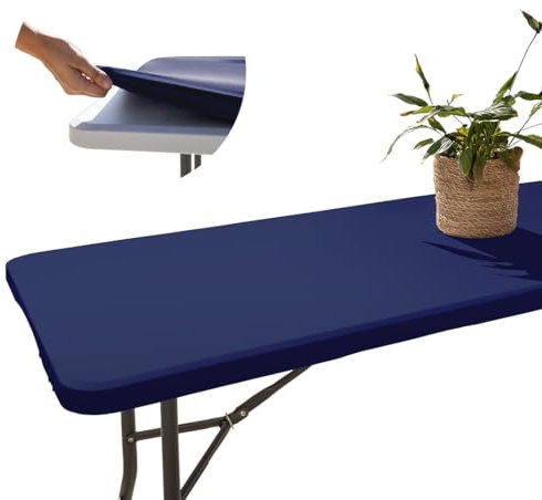 Glop Nappe Rectangulaire Extérieur Bleu 182x76 cm, Nappe Élastique Table Jardin, Anti Tache, Facile à Nettoyer, Idéale pour Table Pliable, Camping, Terrasse, Résistante au Vent