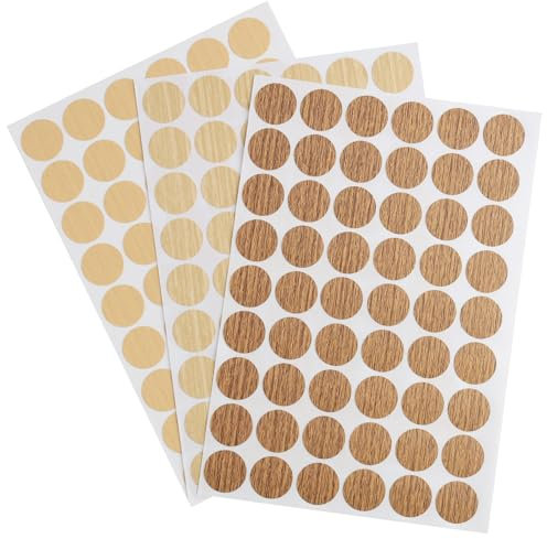 Lot de 162 Autocollants pour Cacher Les Trous de Vis, 3 Feuilles de 21 mm, Texture Bois, pour Masquer Les Vis Inesthétiques sur Meubles et Murs, Armoires et Autres Meubles Hide Collage,Chêne Clair