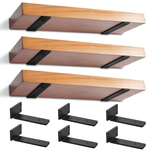 Lot de 6 Équerres Étagère de Fixation Murale, 20cm Support Invisible étagère Murale, Fixation Flottante Support avec Vis pour Bibliothèque | Salon | Chambre (Noire)