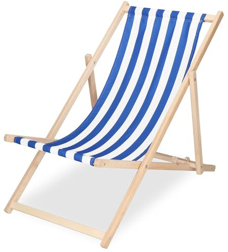 SPRINGOS Sonnenliege Klappbar 3-Fach Verstellbar Liegestuhl Massivholz mit Sicherheitsleiste Gartenliege für Balkon, Terrasse & Strand Klappliege bis 120 kg zur Selbstmontage Blau und weiß