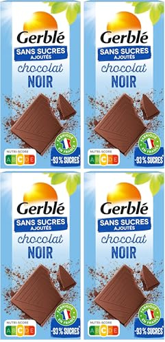 Gerblé Sans Sucres Ajoutés, Tablette de chocolat noir, Source de fibres, 80 g, 187509, 1 Unité (Lot de 4)