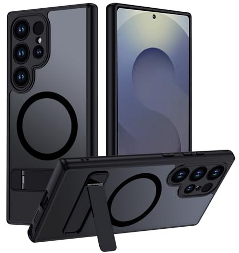 TUUTPU Cover Magnetica Cavalletto per Samsung Galaxy S24 Ultra 5G Comaptibile con Magsafe, Custodia Traslucido Opaco Schienale con Supporto Invisibile Antiurto Protezione Militare, Glassato Nero