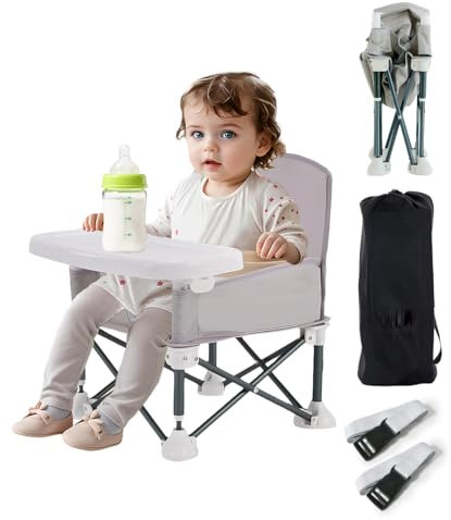 Cartlant Folding Toddler Camping Chair, Portable Travel Baby Seat, Outdoor Safe Sitting Support, 6 Months Up, Dining Booster Seat Garden Picnic High Chair, Removable Feeding Tray, Easy Carry Bag