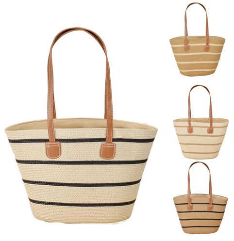 Générique Sac de Paille Sac de Plage Femme Tricotage à la Main Style Boho Grande Sacs Femme Ete pour les Voyages, les Vacances, Shopping