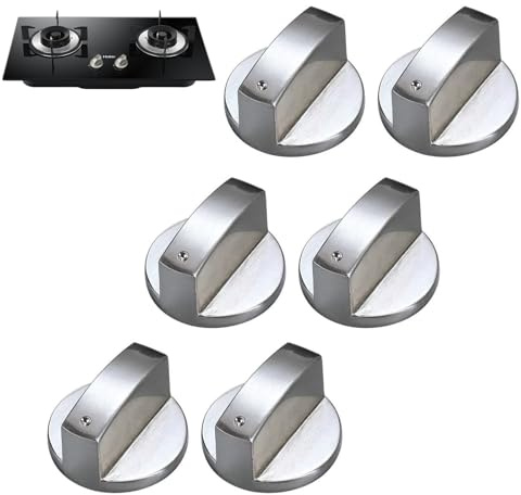 Lunyloer Gas Stove Knob, 6 Pcs 6MM Universal Gas Hob Knobs, Universal Cooker Knobs for Gas Cooker Kitchen Hob Various Ovens(Silver)
