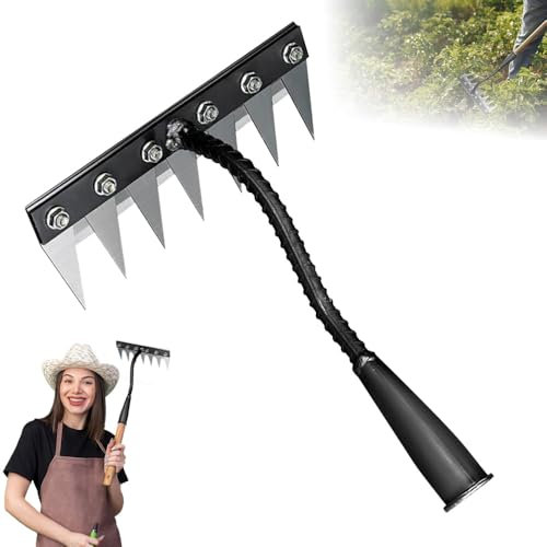 Rateau de Désherbage Desherbeur Manuel Outillage de Jardin Acier Inoxydable Arrache Mauvaise Herbe Râteau à Feuilles pour Les Pelouses Les Jardins Le Gazon (7 Dents)