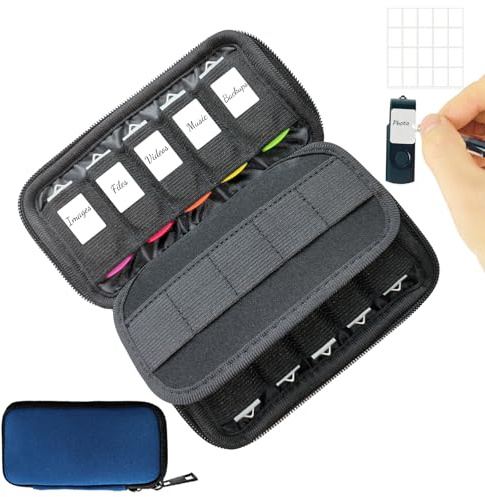 JBOS USB Flash Drive Case with 10 USB Drive Slots and 10 Memory Card Slots Storage Organizer Case Holder for Thumb Drives Jump Drives SD Cards with Zipper Bag Blue