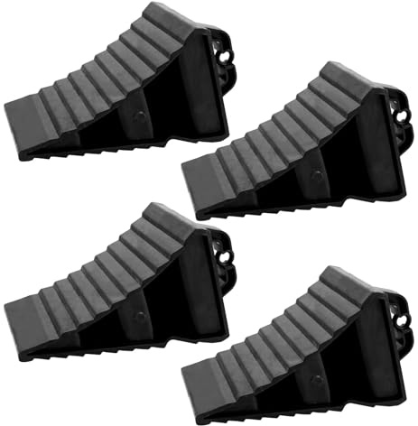 MIVIDE 4 Stück Unterlegkeil mit Griff 20 x 12 x 11 cm Unterlegkeile Anhänger Schwarz, PVC Unterlegkeile Auto Bremskeile Anhänger, rutschfeste Unterseite