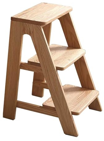 Sgabelli in legno per bambini e adulti, piccola scaletta con superficie antiscivolo, sgabello a 2/3/4 gradini per camera da letto, cucina, biblioteca, sgabello con scala di arrampicata(3-Step Stool)