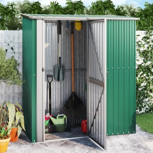 Amorsee Gerätehaus Metall Geräteschuppen Garten Schuppen Gartenhaus Schuppen Outdoor Schrank für Außenbereich Hinterhof Garten 180,5x97x209,5 cm Grün