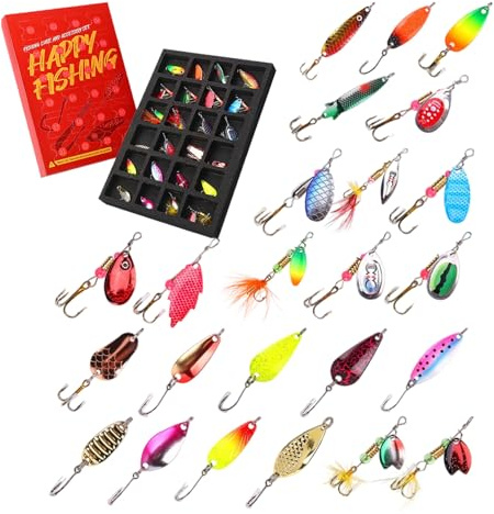 Angeln Weihnachts Adventskalender,24 Stück Angelhaken | Weihnachtskalender Für Angler | Für Jigging Trolling Werfen Süßwasser Salzwasser Urlaub Paare Fluss See Flachwasser