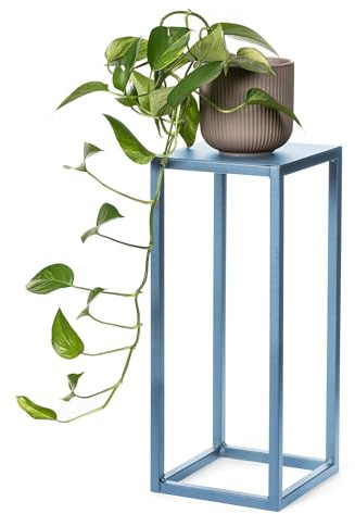 LAMO Manufaktur Blumenständer Blau aus Metall 48cm | Pflanzensäule für Innenräume - Wohnzimmer, Schlafzimmer | Blumenständer modern zur Hochzeit, Sockel für Skulpturen und Deko, Pflanzen Metallständer