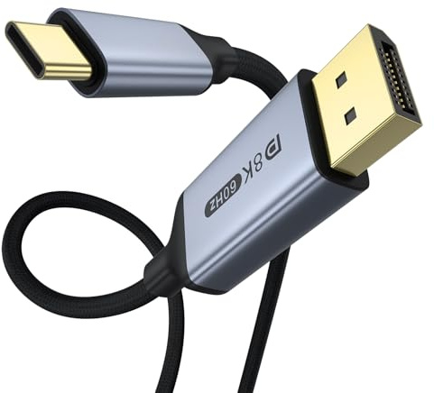 Meliya Cable USB C a DisplayPort 2M,8K@60Hz 4K@240Hz Thunderbolt 4 3 DP 1.4 para iPhone 17 16 15 Pro Max,MacBook Pro/Air/Mac Mini,Samsung Galaxy S25 S24,Google