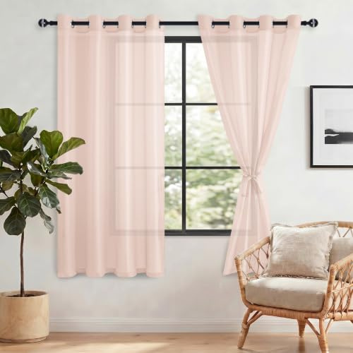 DWCN Voile Gardinen Kurz Halbtransparent Vorhang mit Ösen 145X140cm (HXB) | Blush Rosa, Ösenvorhang Tül Perde Vorhänge für Wohnzimmer, Schlafzimmer, Babyroom, 2 Stücke