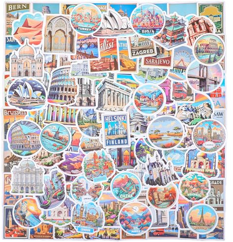 DOPENSPI 200PCS Vintage Welt Reise Aufklebe, Aesthetic Kofferaufkleber Travel Sticker Reise Etiketten Aufkleber für Laptop Koffer Scrapbook Skateboard Fahrrad Motorrad Helm Auto