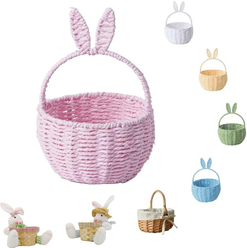 Osterkorb Für Kinder Osterkörbchen Mit Henkel, Kinder Osternest Korb, Ostertüten Aufbewahrung Ostern Eier Süssigkeit Plätzchen, Handgeflochtenerb Kleiner Weidenkorb, Rosa Einheitsgröße