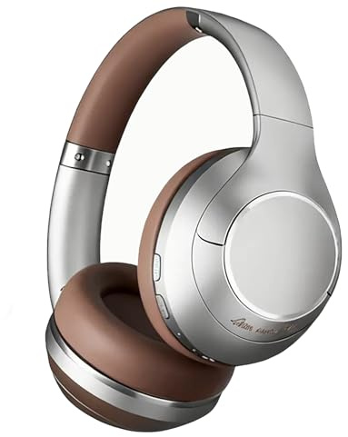 Cuffie Bluetooth 5.3 HiFi Senza Fili Over-Ear serie cromo con Microfono – Auricolari Sportivi Pieghevoli con Slot TF, Radio FM, Batteria 20h – Ideali per Gaming, Smartphone, PC (Cromo/Marrone)