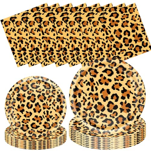 72 Pcs Leopard Print Party Decorations Pack for Teens Adults, Cheetah Print Birthday Supplies Includes Plates, Napkins Jungle Animals Themed Party Supplies, Serve 24