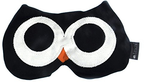 Leschi SCHLAFMASKE lichtdicht für erholsamen Schlaf / Augenmaske mit Kühlkissen / Schlafbrille kühlend und wärmend, Baumwolle / Reisegeschenk für Frauen, Kinder, Mädchen / Eule Stella, schwarz