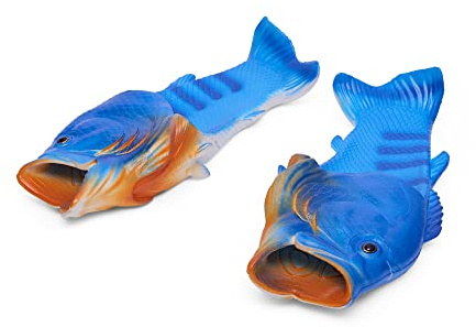 Coddies Fish Flops - The Original Fish Slippers - Funny Gift, Fishing Gift, Unisex Sandals, Flip Flops, Bass Slides, House Shoes (9.5/11 UK (44/45 EU), Blue)