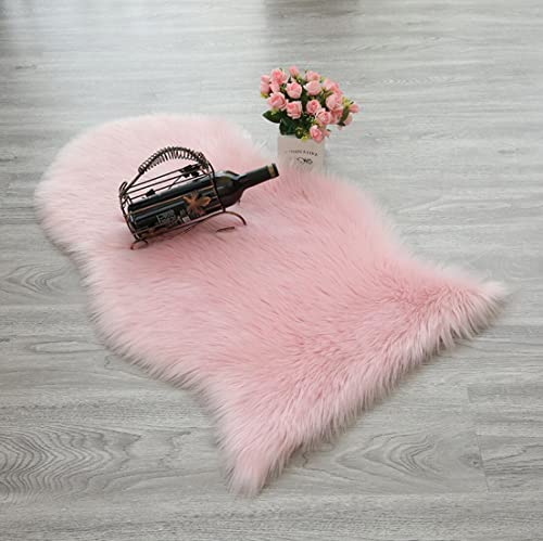 JXLOULAN Faux Lammfell Schaffell Teppich Rosa 60x90 cm, Longhair Flauschiger Teppich Wohnzimmer Deko, Weicher Fell Carpet für Stühle Sofa Schlafzimmer Kinderzimmer