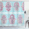 ABAKUHAUS Hamsa Duschvorhang, Boho Aufwändiger Kunst, Stoffliches Gewebe Badezimmerdekorationsset mit Haken, 175 x 180 cm, Blau Rosa