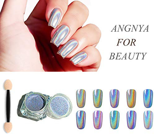 Holographic Nail Powder Laser Glitter Rainbow Chrome Smooth Manicure Pigment Shining Nail Art with 1 Sponge Kits 1g/Box