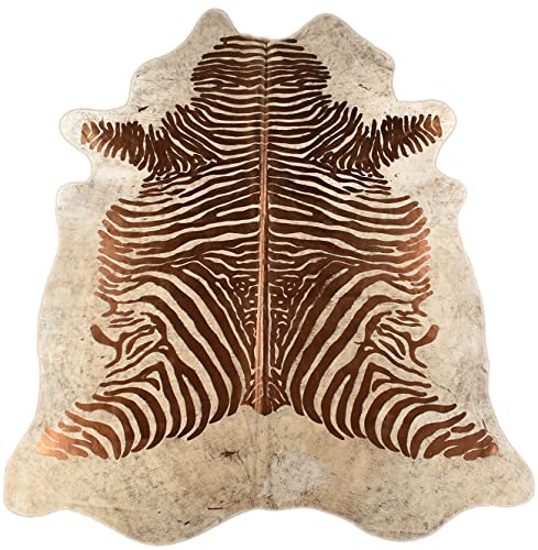 generisch Kuhfell Stierfell Teppich mit Zebra Kupfer Prägung ca. 240 x 200 cm aus Brasilien Kuhfell Zebra mit Mettalic Effekt
