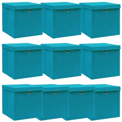 vidaXL Foldable Storage Boxes - Set of 10 in Baby Blue - Made from Durable Non-woven Fabric, Ideal for Wardrobes and Shelves