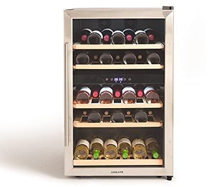 CREATE / WINECOOLER XL/Vinoteca refrigerada 46 Botellas/Rango térmico de 5° a 22º Grados, luminaria LED de bajo Consumo, 5 estanterías de Madera de Haya Maciza