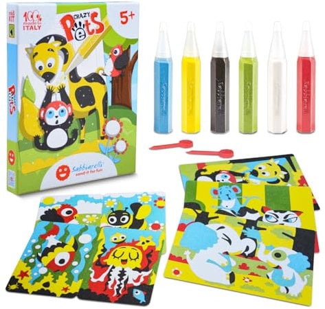 Sabbiarelli Sand-it For Fun Kit Crazy Pets Lustige Welpen - Kreativ Bastelset: male mit Sand und lasse deiner Fantasie freien Lauf, Sandbilder für Kinder ab 5+, Geschenkidee zum Geburtstag