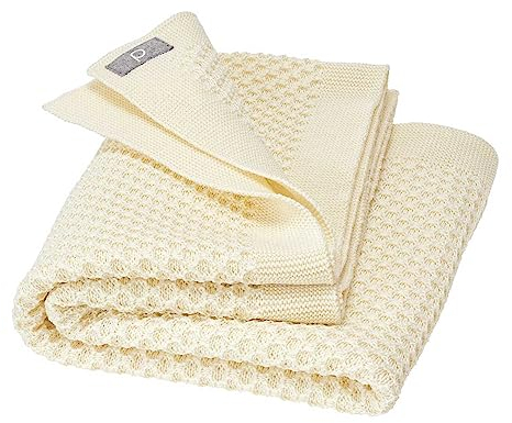Disana WABEN-STRICKDECKE, 100% Bio-Merinowolle GOTS, IVN Best | kuschelweiche Decke mit Wabenmuster | Newborn Baby Kleinkind Kind Unisex | Made in Germany | Natur