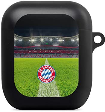 Hülle mit Karabiner kompatibel mit Apple AirPods (1. Generation) Case schwarz Schutzhülle mit Schlüsselanhänger FC Bayern München Stadion FCB