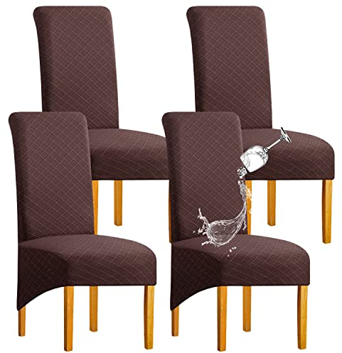 SHENGYIJING 1/2/4/6 PCS Diamond Lattice FStretch wasserdichte XL Stuhlhussen für Esszimmer, Spandex Large Dining Chair Husses High Back Jacquard Dining Chair Covers (Braun,Set of 4)