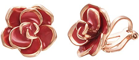 Vissen Boucles d'oreilles Clips Femme Rouge Fleur rose Plaqué or non percées Pince oreille chic Bijoux Femmes