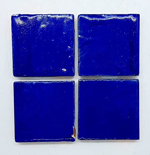 N.4 Mattonelle Tozzetti Artistiche da murare, da pavimento Dimensioni cm. 5 x 5 Ceramica Handmade Le Ceramiche del Castello Nina Palomba Made in Italy (Blu)