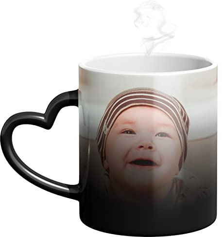 Woopers Tazza Magica con Manico a Cuore Personalizzata con Foto e Scritte (Nero), 300 ml