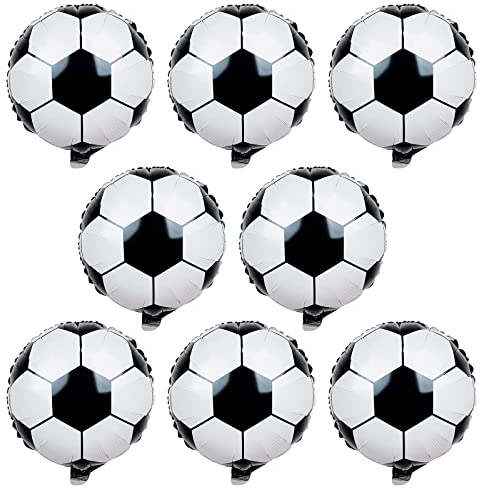 Lingqiang 8Pcs Football Party Balloons, 18Inch Soccer Foil Balloons World Cup 2022 Shape Mylar Decor for Men Kids Boys Fans Sport Theme Birthday Supplies, 18 Black White