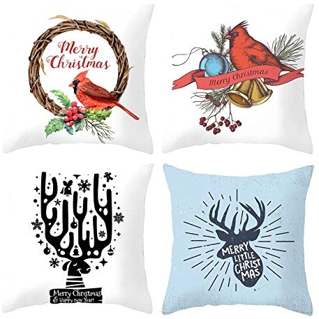 Banemi Kissenbezüge Edel 4er Set, Weihnachten Kissenbezug Bedruckt Uccelli Corona Cervi für Weihnachtsdekoration 40X40CM