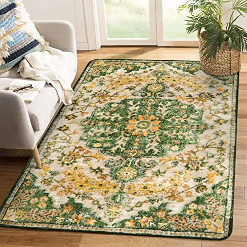 Lahome Floraler Boho-Medaillon-Vorleger, 1,5 x 2 m, weicher Teppich, Wohnzimmer, waschbar, Schlafzimmer, Vintage-Teppich, rutschfest, Wohnung, Esszimmer, Küche, Foyer, Wohnmobil, Gelb/Grün/Mehrfarbig