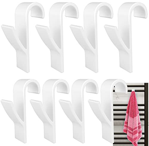 Realure Over Radiator Towel Hooks Removable 8 Pcs Towel Radiator Hooks Black White Transparent Round Radiator Hooks for Towels Rail Bathroom All Standard Radiators Brackets Hangers