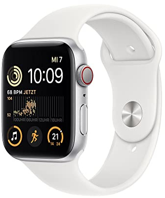 Apple Watch SE (2. Generation) (GPS + Cellular, 44mm) - Aluminiumgehäuse Silber mit Sportarmband Weiß - Regular (Generalüberholt)