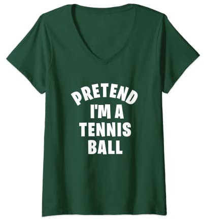 Damen Pretend I'm a Tennisball | Lustiges Halloween-Kostüm-Party T-Shirt mit V-Ausschnitt