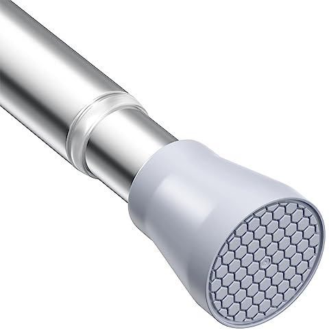 Silver Tension Rod Spring Tension Curtain Rod for Window 28 to 48 Inch 7/8 Diameter Small Curtain Rod No Drill Adjustable Curtain Rods Tension Spring Rod Never Rust Non-Slip (1PCS)