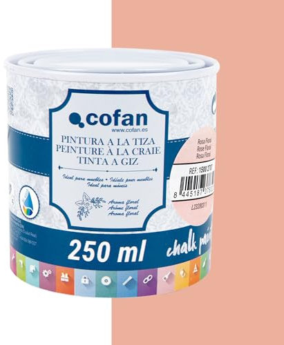 Cofan Pintura a la tiza | Chalk paint | Acabado efecto tiza | Adecuada para restauración y decoración de muebles | Capacidad: 250 ml (ROSA FLORAL)