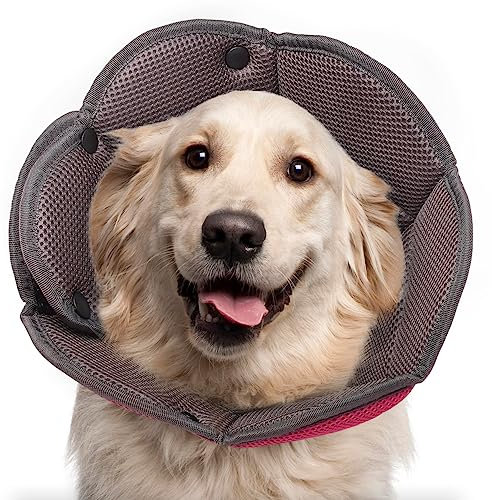 Collerette Anti Lechage Chien et Chat, Ajustable - Cône de Cicatrisation - Convalescence Après Une Chirurgie - Rose Rouge XL