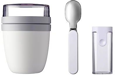 Mepal Juego de fiambrera plegable Ellipse – Blanco – Práctico vaso de cereales y recipiente para transportar alimentos