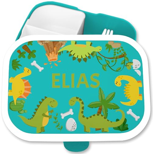 Brotdose Kinder Campus für Mepal - Brotbox Dinosaurier Lunchbox Dino Vesperbox Dinosaurus I - 750 ml - Türkis - kinderbrotdosen kindergarten schulkinder geschenke t-rex vulkan personalisierte dose